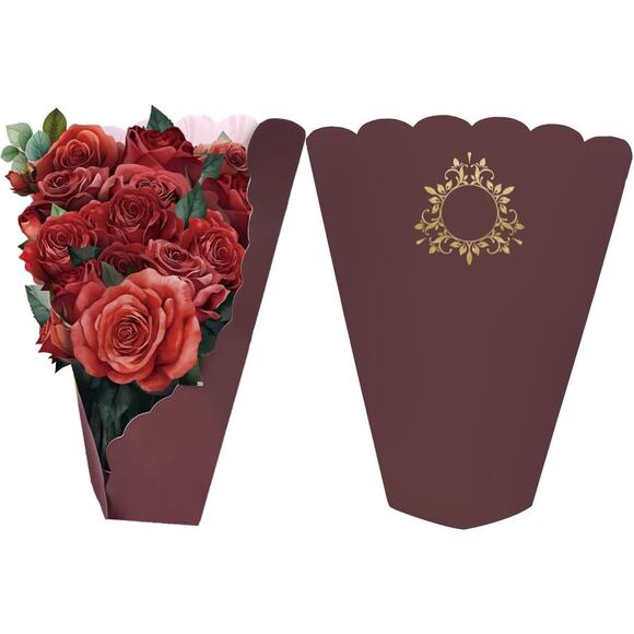 Pop Up 3D Red Roses Bouquet Birthday Anniversary Congrats any Occasion Card - Picture 4 of 5